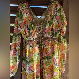 Colorful Floral Long Sleeve Dress Anarkali Suit Salwar Desi Indian Pakistani